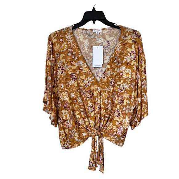 NWT     #FALL2025🍁   Neutral Floral Tie Front Top.   2x Plus     #CL - Picture 1 of 6